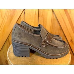 FLY London Olive Suede Loafers with Leather Trim Shoe Size EU 40 US 9-9.5